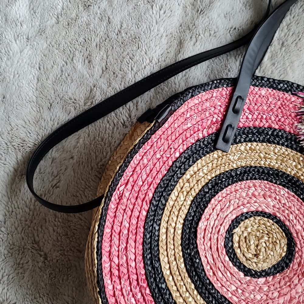 Rebecca Minkoff Pink and Beige Wicker Concentric Circle Tote Hand Bag - Picture 3 of 10